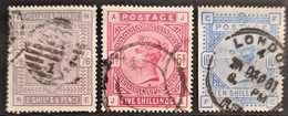 GREAT BRITAIN 1883/84 - Canceled - Sc# 96, 108, 109 - Used Stamps