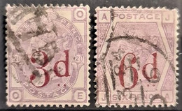 GREAT BRITAIN 1883 - Canceled - Sc# 94, 95 - 3d 6d - Used Stamps