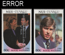 TUVALU-Nui 1986 Wedding Ginger Babe Poolboy 60c SET:2 Stamps ERROR:Inverted Overprint Across - Tuvalu