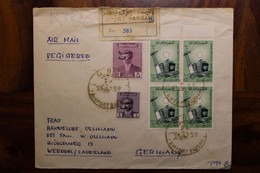1949 Iraq Air Mail Cover Enveloppe Allemagne Werdhol Irak Bloc Basrah Bassorah Registered Par Avion Recommandé - Irak