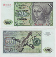 T138334 Banknote 20 DM Deutsche Mark Ro. 271b Schein 2.Jan. 1970 KN GE 2025674 F - 20 DM