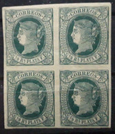 ANTILLAS ESPANOLES, 1864 , BLOC DE 4 Yvert No 14, 1/2 R Vert / Chamois , Neuf * MH,  TB - Zonder Classificatie
