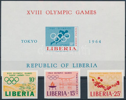 ** 1964 Tokiói Olimpia Vágott Sor + Vágott Blokk, Tokyo Olympics Imperforated Set + Imperforated Block Mi 623-625 B + Mi - Andere & Zonder Classificatie