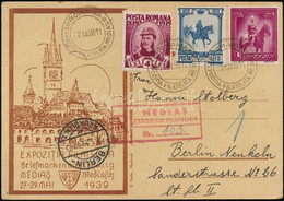 1939 Ajánlott Evelezőlap A Meggyesi Bélyegkiállításról / Registered Postcard From Stamp Exporition Medias - Altri & Non Classificati