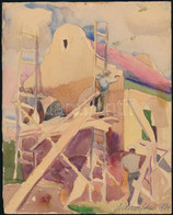 Ádámffy László (1902-?), Kétoldalas Mű: Építkezés és Táj. Akvarell, Papír, Jelzett és Datált (Ádámffy 1934), 24,5×20 Cm - Other & Unclassified