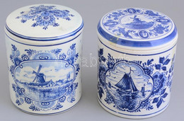 2 Db Delft Kékfestéses Fűszertartó Tetővel, Kézzel Festett, Jelzett, Apró Kopásokkal, M: 11,5 Cm, D. 10 Cm - Altri & Non Classificati