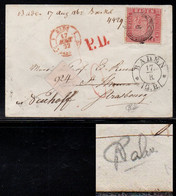 BADEN - BADE /1862 Mi # 12 AUF R-BRIEFUMSCHLAG ==> STRASBOURG / GEPRÜFT CALVES /KW > 600.00 EURO (ref 5960) - Storia Postale