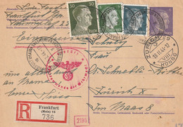 Allemagne Entier Postal Recommandé Censuré Frankfurt Pour La Suisse 1944 - Entiers Postaux