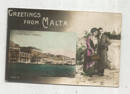 Cp , Malte , GREETINGS FROM MALTA , Custom House ,multi Vues , écrite 1915 - Malte