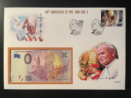 Euro Souvenir Banknote Cover Pape Pope Pape John Paul Johannes Jean II 100th Anniversary Vatican Djibouti Banknotenbrief - Prove Private