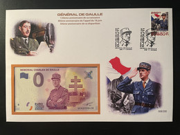 Euro Souvenir Banknote Cover Général Charles De Gaulle Appel 18 Juin 130ème 80ème 50ème Annivers Djibouti Banknotenbrief - Prove Private