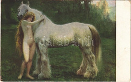 * T2/T3 Bons Amis / Gute Freunde / Erotic Nude Lady Art Postcard, Lady With Horse. Paul Heckscher Imp. 127. S: Jan Styka - Non Classificati