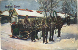 T3 1916 Russen Typen / Russian Folklore Art Postcard, Troika Pulled By 3 Horses In Winter + "Oberbefehlshaber Ost." (EB) - Unclassified