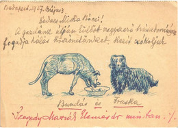 T3 1937 Kézzel Rajzolt Művészlap Kutyákkal / Hand-drawn Art Postcard With Dogs (EB) - Sin Clasificación