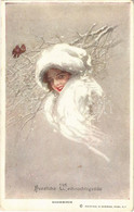 T2/T3 Herzliche Weihnachtsgrüße / Snowbirds. Lady Art Postcard With Christmas Greeting. Reinthal & Newman Pubs. No. 604. - Non Classificati