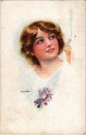 * T2/T3 1919 Lady Smoking Cigarette. Italian Art Postcard. "ERKAL" No. 303/4. S: Usabal (fl) - Sin Clasificación
