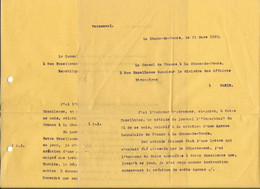 1922 CHAUX DE FONDS - CONSUL DE FRANCE A L AMBASSADEUR FRANCAIS A BERNE ET AU MINISTRE AFFAIRES ETRANGERES PARIS - Documenti Storici