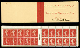 ** N°135-C2a, Semeuse, 10c Rouge, Carnet De 20 Timbres Surchargé: 'prix Réduit 2 Francs', VARIETE SEMEUSE BLANCHE, Légèr - Sonstige & Ohne Zuordnung