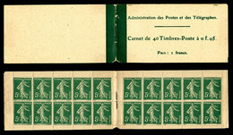 ** N°137-C5, Semeuse, 5c Vert, Carnet De 40 Timbres à 0f05, Prix:2F, PAPIER GC, B  Qualité: ** - Sonstige & Ohne Zuordnung