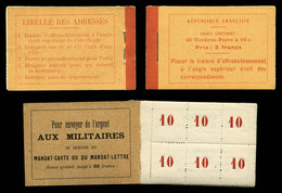 ** E4 (Maury), Essai De Carnet, 10c Rouge: 30 Timbres, Recommandations Militaires, Inscriptions Rouge Sur Papier Bulle,  - Sonstige & Ohne Zuordnung