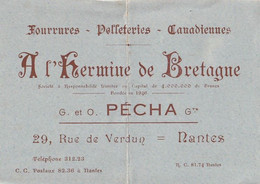 Magasin " A L'HERMINE De BRETAGNE".  NANTES, 29, Rue De Verdun - Cartes De Visite