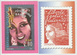 2  CPM  " REPRESENTATION TIMBRE  JOSEPHINE BAKER - LIBERTE EGALITE FRA TERNITE  " - - Poste & Facteurs