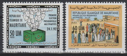 Mauritanie Mauretanien Mauritania 1993 Mi. 1004 - 1005 Première Election Présidentielle Multipartites Wahl 2 Val. ** - Mauritanië (1960-...)