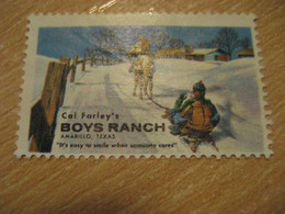 Ice Sleigh Horse Amarillo Texas Cal Farley's Boys Ranch Poster Stamp Vignette USA Label - Non Classificati