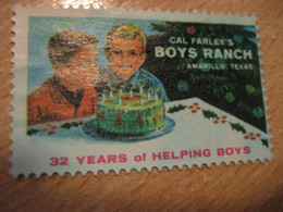 Child Birthday Cake Amarillo Texas Cal Farley's Boys Ranch Poster Stamp Vignette USA Label - Non Classés
