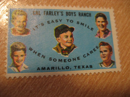 Smile Child Amarillo Texas Cal Farley's Boys Ranch Poster Stamp Vignette USA Label - Non Classificati