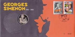 B01-326 Numisletter FDC COB 3167 3168 Ecrivain Romancier Georges Simenon 26-04-2003 4000 Liège - Numisletter