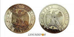 NAPOLÉON III Un Centime ESSAI Double Revers 1855 B Rouen - Essais, Piéforts, épreuves & Flans Brunis