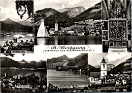 5908 - Salzburg - St. Wolfgang , Weisses Rössl , Wolfgang See , Mehrbildkarte , Salzkammergut - Gelaufen 1958 - St. Gilgen