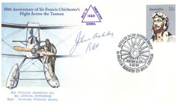 (II [ii] 14) Australia - 1981 - Aviation (1 Signed Cover) (2 Covers)  Chichester's Tasman Flight 50th Ani. - First Flight Covers