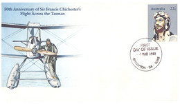 (II [ii] 14) Australia - 1981 - Aviation (2 Covers With Special Postmarks)  Chichester's Tasman Flight 50th Ani. - Primeros Vuelos