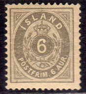 ISLANDA ICELAND ISLANDE 1876 NUMERAL CIFRA AUR 6a GRAY MNH - Neufs