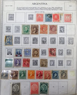 A) 1858-1926, ARGENTINA, COAT OF ARMS AND FLAG, SHEET WITH MULTIPLE STAMPS, SMALL FIGURES, RIVADAVIA, - Gebruikt