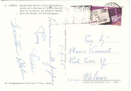 1968 £25 CODICE AVVIAMENTO POSTALE SU CARTOLINA LORETO ABSIDE DELLA BASILICA E PARCO RIMEMBRANZA - Zipcode