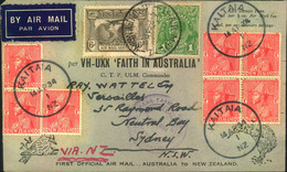1934, Airmail Per "VH-UKK "FAITH IN AUSTRALIA" From Sydney With Arrival AUCKLAND. Back With New Zealand Franking From KA - Briefe U. Dokumente
