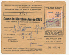 FRANCE - Carte De Pêche Haute Loire 1970 - Fiscaux Taxe Piscicole Ordinaire + Suppléments 1970 - Altri & Non Classificati