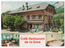 SEMBRANCHER : CAFE RESTAURANT DE LA GARE - HOTEL + DORTOIR - BIERE SUISSE " CARDINAL " - CPSM GRAND FORMAT - 2 SCANS - - Sembrancher