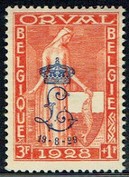 Belgien / Belgique / Belgium 1929, Abtei / Abbaye / Abbey, Grundsteinlegung Kirche Abtei Orval, MiNr. 241I, Monogramm,* - Abbeys & Monasteries