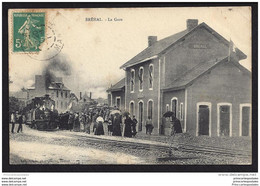 CPA 50 Inauguration Visite  ? Bréhal La Gare Et Le Train Tramway Ligne De Sourdeval - Avranches - Granville - St Lo - Brehal