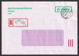 Registered Letter Cover 1998 Hungary OFFICIAL Imprinted Label Ministry Interior Port Paye Taxe Percue Paid - Cartas & Documentos