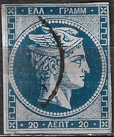 GREECE 1872-76  Large Hermes Meshed Paper Issue 20 L Indigo Blue Vl. 55  / H 41 E - Gebraucht