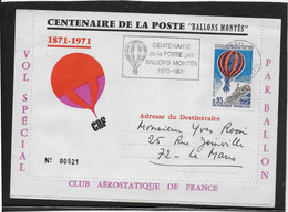 Thème Montgolfière - Ballons - France - Enveloppe - TB - Fesselballons