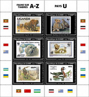 Guinea 2020, WWF On Stamp, Elephant, Wild Cat, Bear, Ostrich, Duck, 6val In BF - Autruches