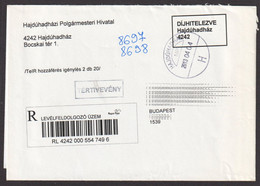 Registered Avis De Réception Letter Cover 2013 Hungary OFFICIAL Label Port Paye Taxe Percue Mayor's Office HAJDÚHADHÁZ - Brieven En Documenten