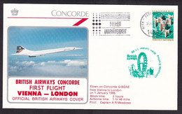 United Nations Vienna: First Flight Cover, 1986, British Airways Concorde To London UK, Aviation (traces Of Use) - Lettres & Documents