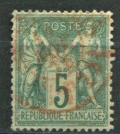 FRANCIA 1876 5 C. VERDE USATO ANNULLO ROSSO - 1876-1898 Sage (Tipo II)